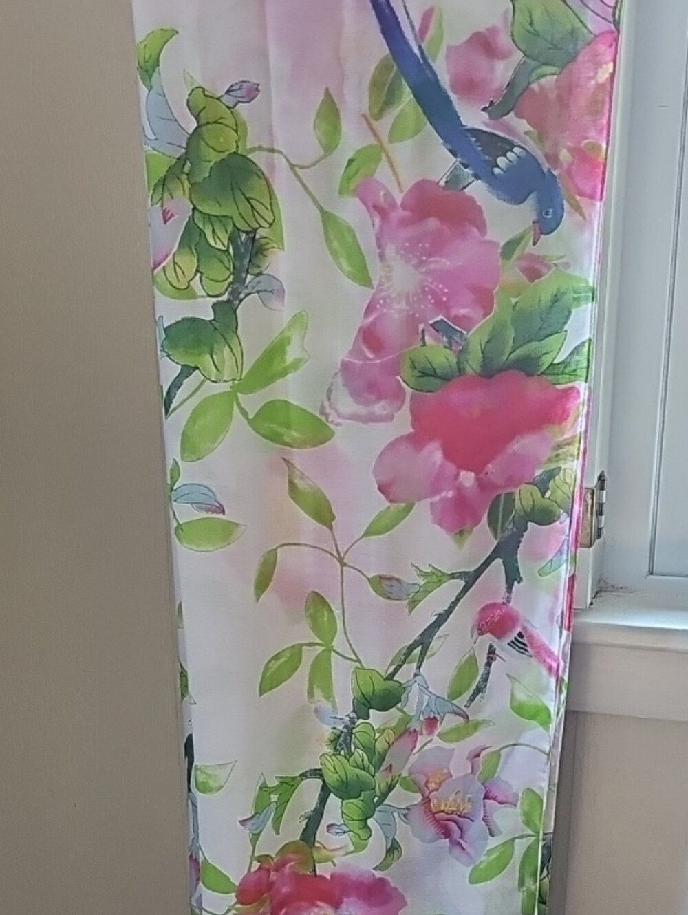 Apt. 9 Pink & Green Floral Chiffon Scarf with Blue Bird Motif